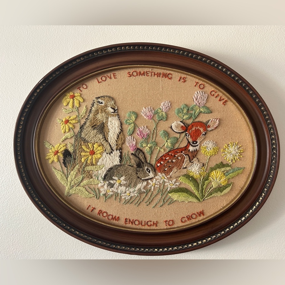 Vintage Handmade Crewel Embroidery 70s Artwork 🦌